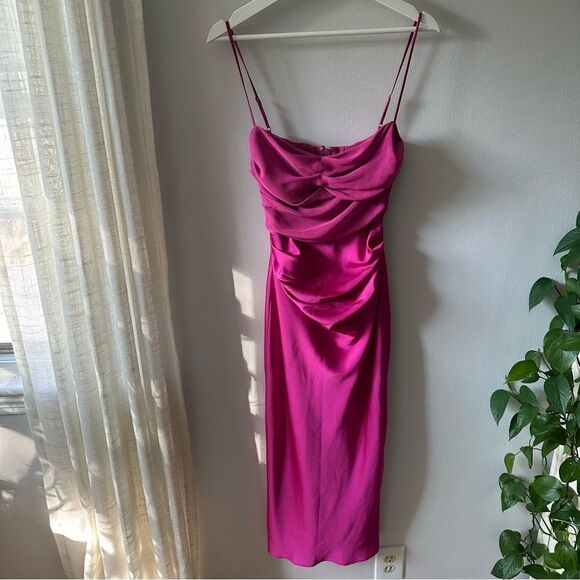 House of CB Hot Pink Teia Mixed Media Georgette Midi Dress - Picture 4 of 12